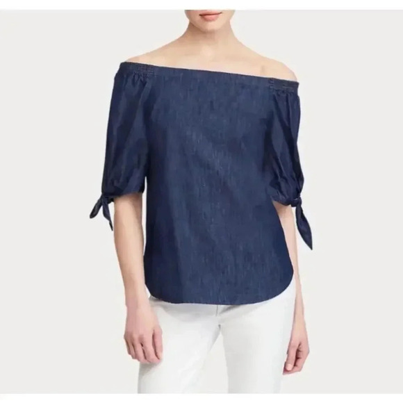Women's Ralph Lauren Blue Denim Off-the-Shoulder Top - Size M 0066‎ - Picture 15 of 15